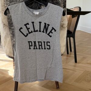 Celine Grey Sleeveless Logo Muscle Tank